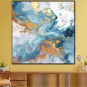 Turquoise Or Doré – Art mural abstrait fluide (Insitu(Salon))