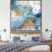 Turquoise Or Doré – Art mural abstrait fluide (Insitu(Chambre))