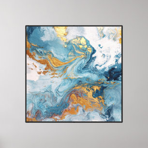 Turquoise Or Doré – Art mural abstrait fluide