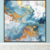 Turquoise Or Doré – Art mural abstrait fluide (Insitu (Plancher de Bois))