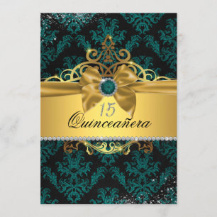 Turquoise or Elegant Damask Quinceanera Invitation