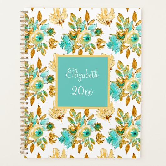 Turquoise & Or Floral Personnalisé (Devant)