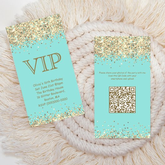 Turquoise & Or | Mini VIP Invitation d'anniversair