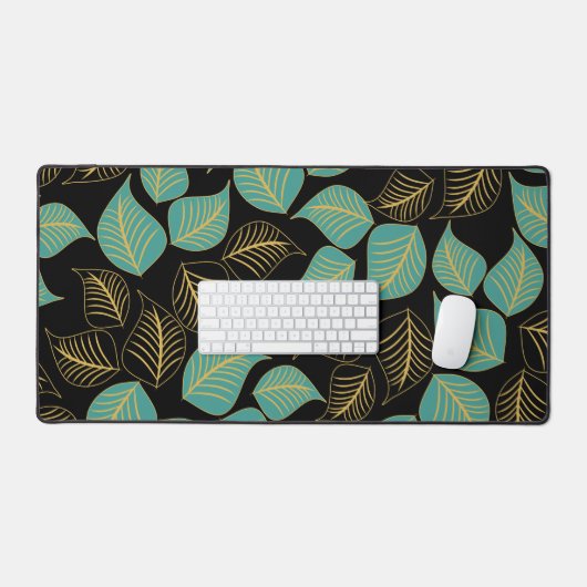 Turquoise or vert large feuille motif sur noir (Clavier et souris)