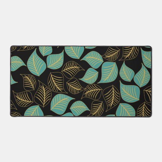 Turquoise or vert large feuille motif sur noir (Recto)