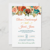 Turquoise, orange et or Faire-part de mariage flor (Devant)
