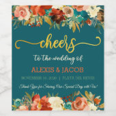 Turquoise & Orange Floral Mariage Étiquette de bou (Étiquettes simples)