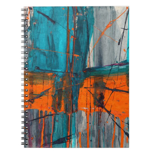 Turquoise Orange Industrial Drip Carnet Abstrait (Devant)