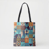 Turquoise & Orange Patchwork Tote Draagtas (Voorkant)