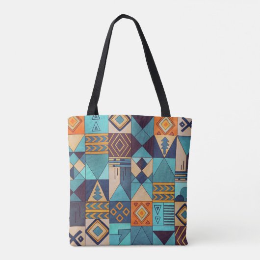 Turquoise & Orange Patchwork Tote Draagtas (Achterkant)