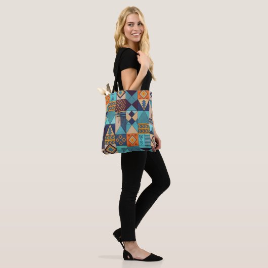 Turquoise & Orange Patchwork Tote Draagtas (Op model)