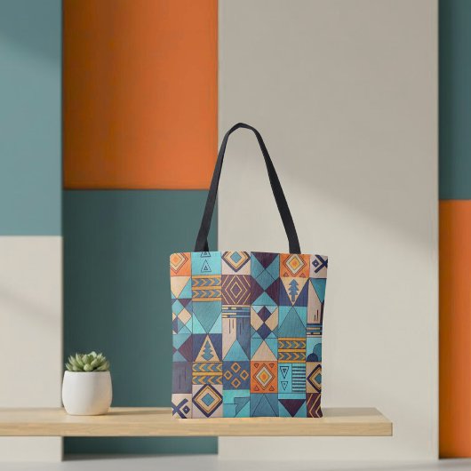 Turquoise & Orange Patchwork Tote Draagtas