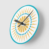 Turquoise Orange Sunburst Horloge murale (Angle)