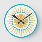 Turquoise Orange Sunburst Horloge murale (Recto)