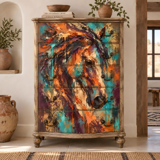 Turquoise Oranje Abstract Paardenportret Tissuepapier