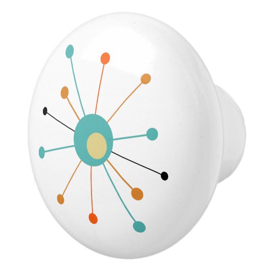 Turquoise Oranje Atomic Starburst midden eeuw Keramische Knop (Rechts)