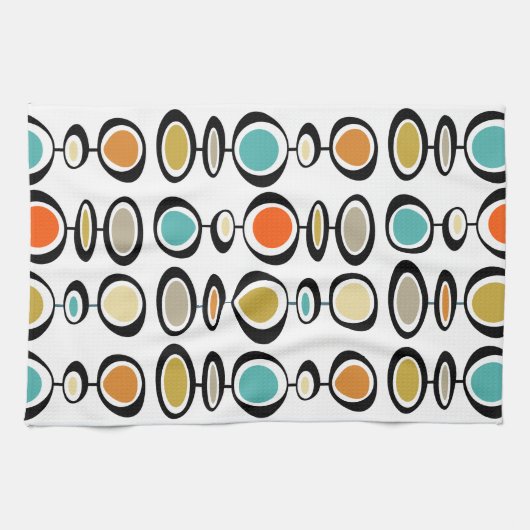 Turquoise Oranje Circles Mid-Century Pattern Theedoek (Horizontaal)