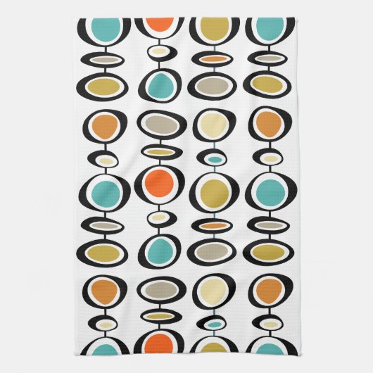 Turquoise Oranje Circles Mid-Century Pattern Theedoek (Verticaal)