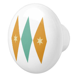 Turquoise Oranje Diamonds Cream Stars Mid Mod Keramische Knop