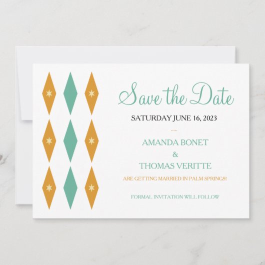 Turquoise Oranje Diamonds Mideeuw redt de datum Kaart (Voorkant)