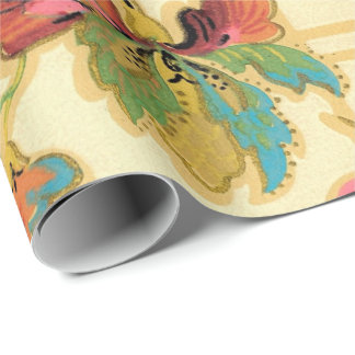  Turquoise Oranje Floral Wallpaper Pattern Cadeaupapier