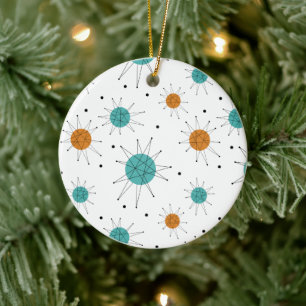 Turquoise Oranje Franciscan Starburst Mid Century Keramisch Ornament