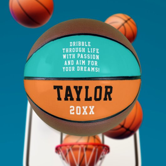 Turquoise Oranje naam typografie Basketbal