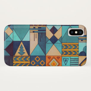 Turquoise & Oranje Patchwork  iPhone X Hoesje