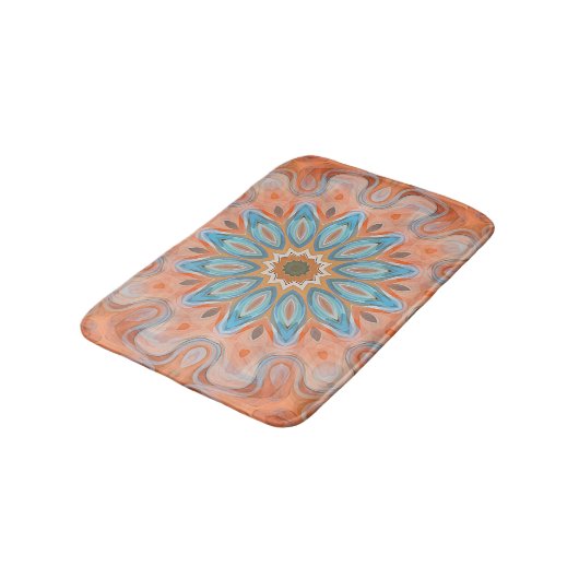 Turquoise Oranje Red Hip Mandala Round Sun Pattern Badmat (Gekanteld)