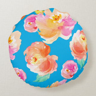 Turquoise Oranje & Roze Floral Round Sierkussen Rond Kussen