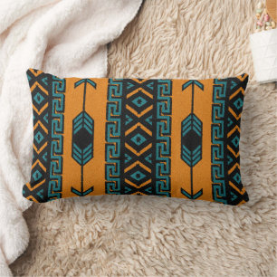 Turquoise Oranje Southwest Tribal Aztec Pattern Kussen