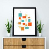 Turquoise Oranje Squares mid century Modern Poster