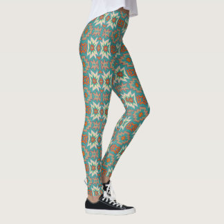 Turquoise Oranje Tribale Zuidwesters Patroon Leggings