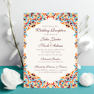 Turquoise Oranje Whimsical Bloem Mandala Bruiloft Kaart