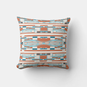 Turquoise Oranje Witte Mediterraan Motief in Rijen Kussen