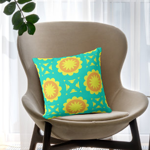 Turquoise Oranje Yellow Mosaic Geometric Pattern Kussen