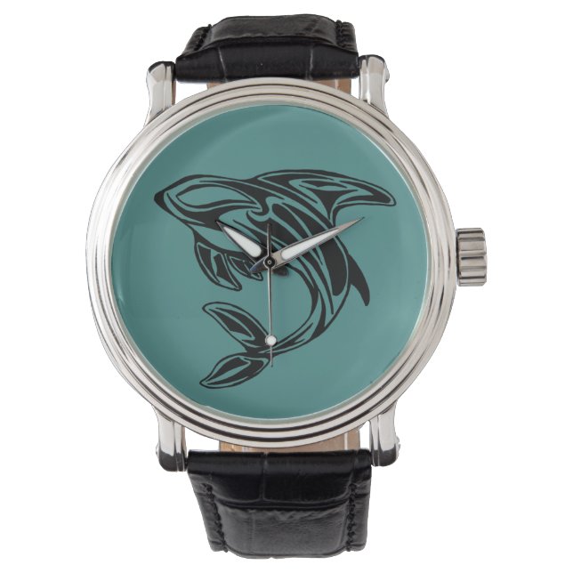 Turquoise orka walvis horloge (Voorkant)