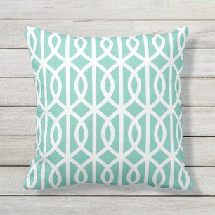 Turquoise Outdoor Coussin Twist Trellis Motif