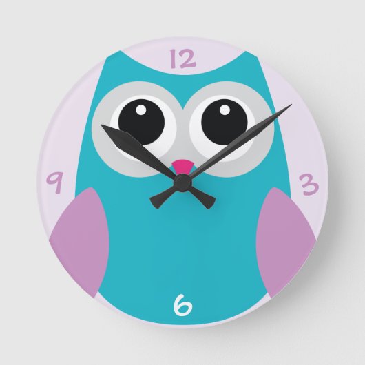 Turquoise Owl Clock Ronde Klok (Voorkant)