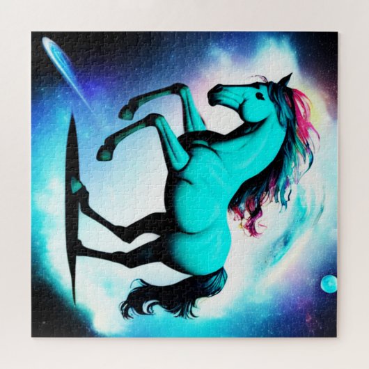 Turquoise Paard in Ruimte Puzzel Legpuzzel (Horizontaal)