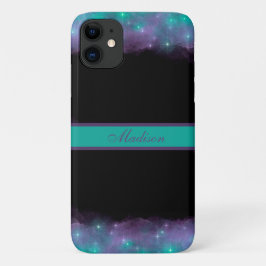 Turquoise Paars Black Cloudy Galaxy en Stars iPhone 11 Hoesje