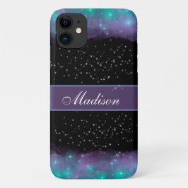 Turquoise Paars Black Cloudy Galaxy en Stars iPhone 11 Hoesje