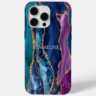 Turquoise Paars Blauw Goud Glitter Marmer iPhone 15 Pro Max Hoesje