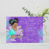 Turquoise Paarse Afro Puff Baby shower Waterverf Kaart (Staand voorkant)