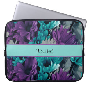 Turquoise & Paarse Daisies Laptop Sleeve