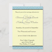 Turquoise & Paarse Damask & Bow Wedding Invitation Kaart (Achterkant)