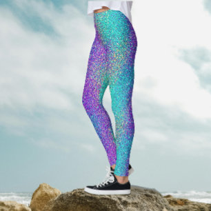 Turquoise Paarse Gradiënt Glitterende Glans Feest Leggings