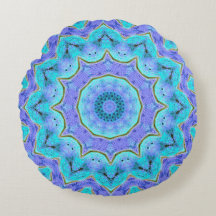 Turquoise & Paarse Meditation Mandala Round Pillow