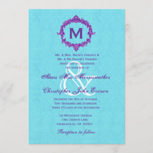 Turquoise Paarse Monogram Wedding V022 Kaart