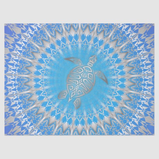 Turquoise Paarse Silver Turtle Mandala Tissuepapier (Voorkant)